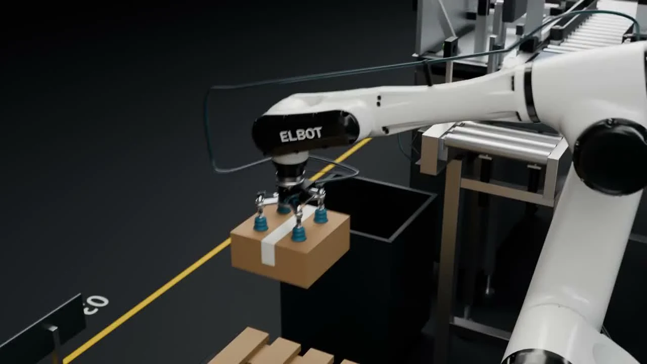 Mô phỏng Elbot gắp thùng bằng đầu hút